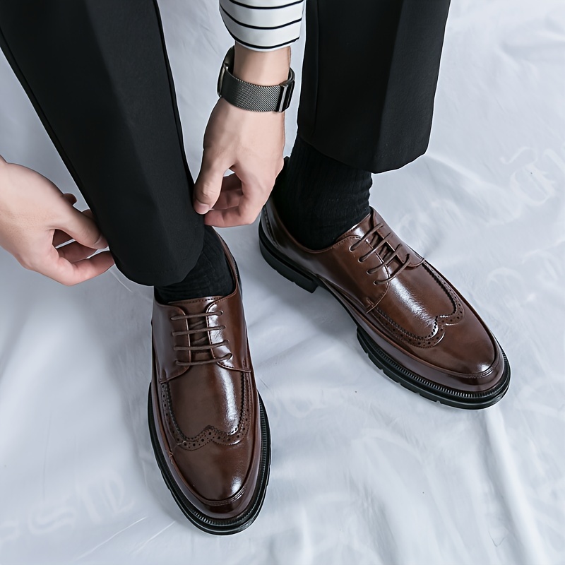 mens platform wingtip brogue oxfords classic lace low top - Temu