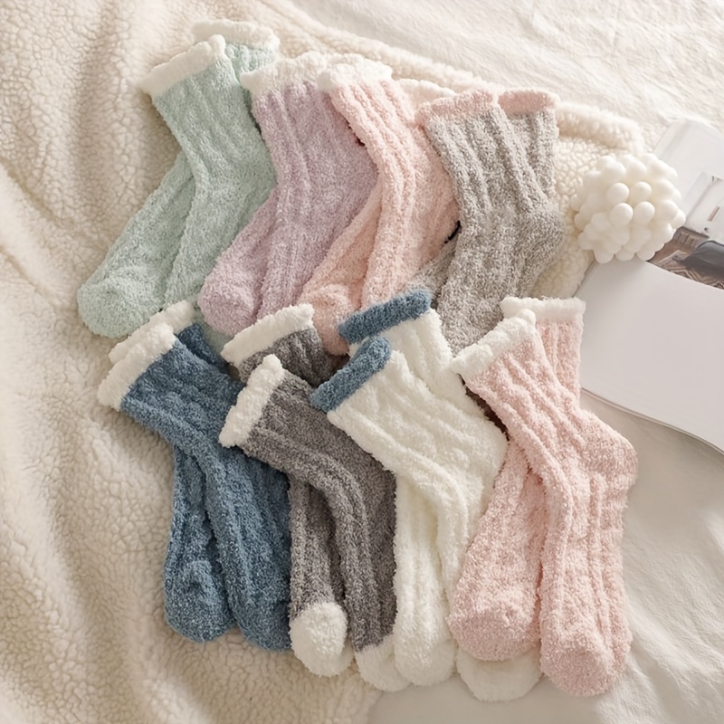 

8 Pairs Coral Fleece Crew Socks, Casual & Warm Soft Floor Home Socks For Fall & Winter, Women's Stockings & Hosiery