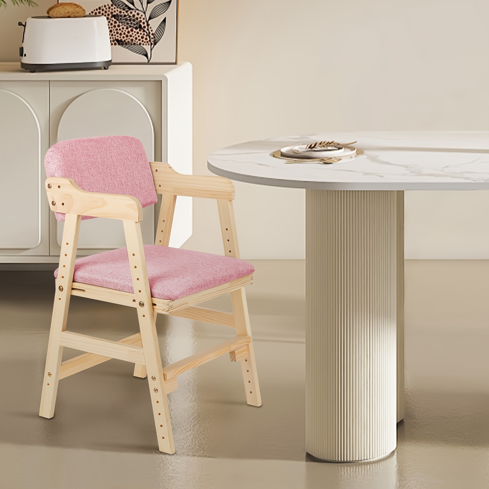 E-shop Verstellbarer ergonomischer Stuhl 35-51 cm | Holzrahmen und Stoffsitz für Esszimmer, Arbeitszimmer und Büro | Abnehmbares Kissen, Lordosenstütze