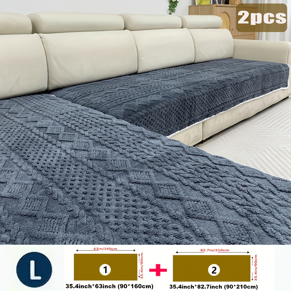 TEMU 2pcs L-shaped Set Of Bosimiya Luxurious Plush Soft, Thick, And Comfortable Winter Sofa Cover, Suitable For 3-4 People Sofas, Scratch Resistant,
