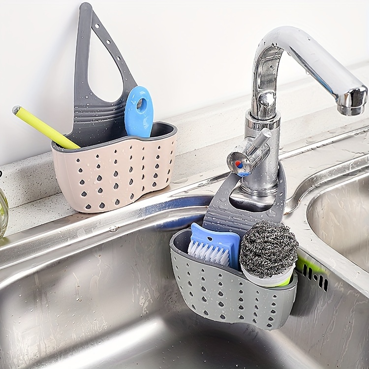 multi functional double sink hanging bag   storage rack faucet sponge storage basket details 4