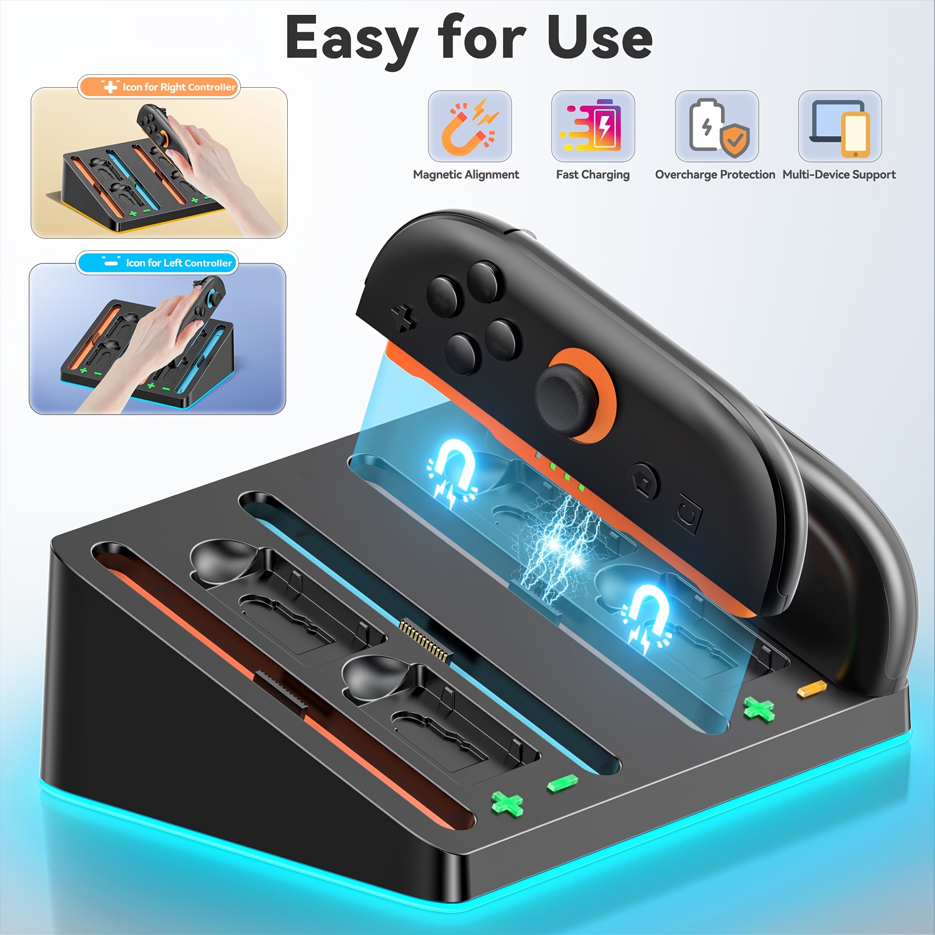 charger for switch 2 game controller charges four controllers simultaneously cartridge storage multi mode rgb lighting charging indicator light flat docking station for ns switch 2 controllers Product details 5