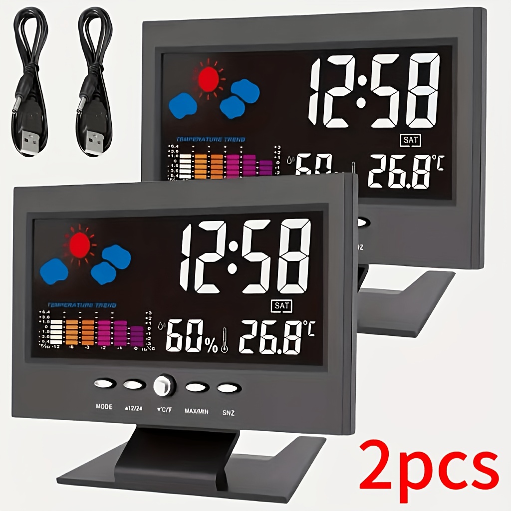 TEMU 2 Intelligent With Digital Alarms That Monitor Indoor And Outdoor Temperature And Humidity. Feature A Usb-powered Desktop Clock With Delay,