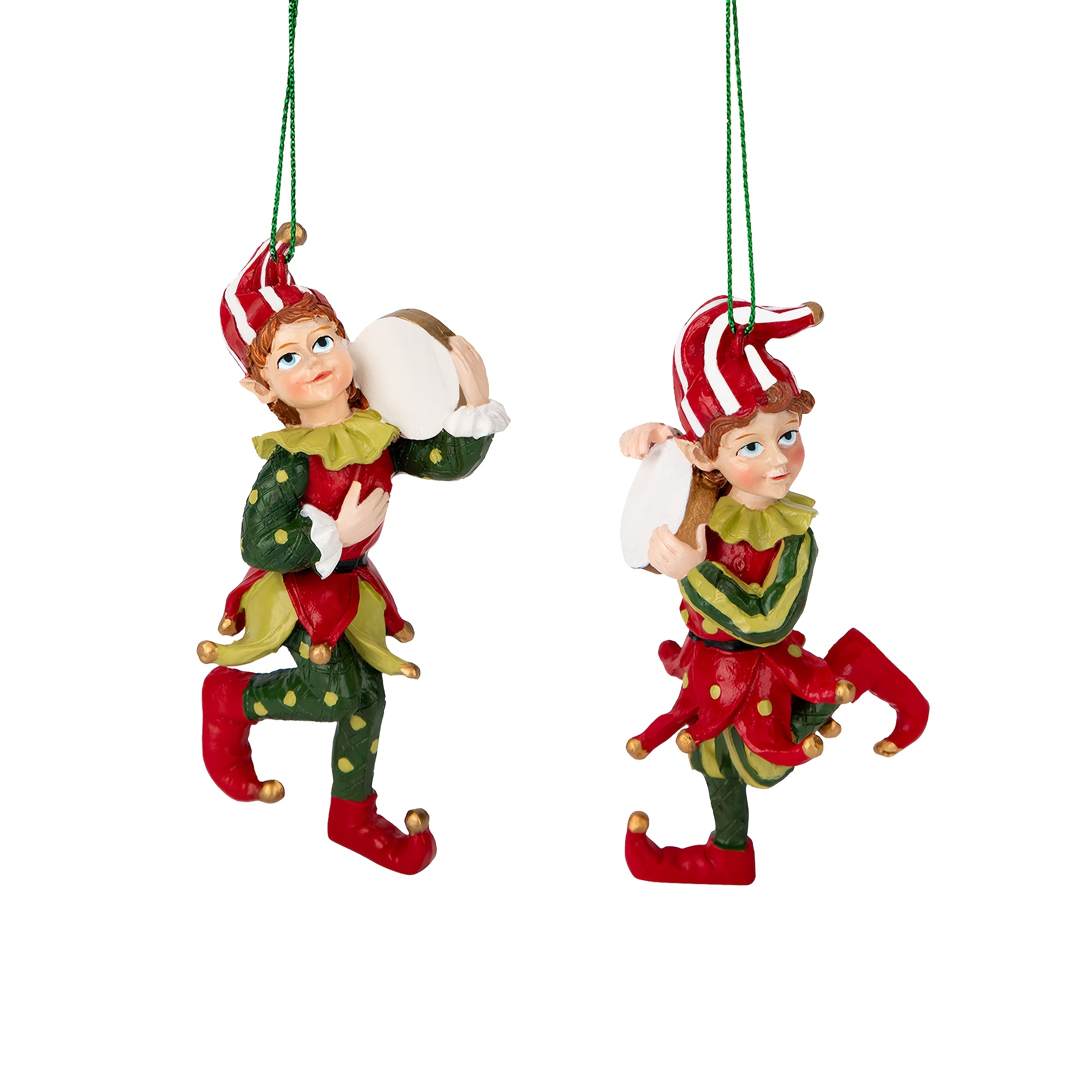 TEMU 2pcs Christmas Drumming Elf 3d Hanging Ornaments, Elf 3d Sculpture Resin Decor, Christmas Gifts And Christmas Tree Decorations, For Christmas