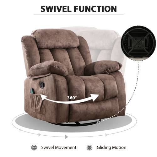 massage swivel rocker recliner chair with heat and vibration 360 degree swivel manual recliners fabric single sofa heavy duty reclining chair for living room