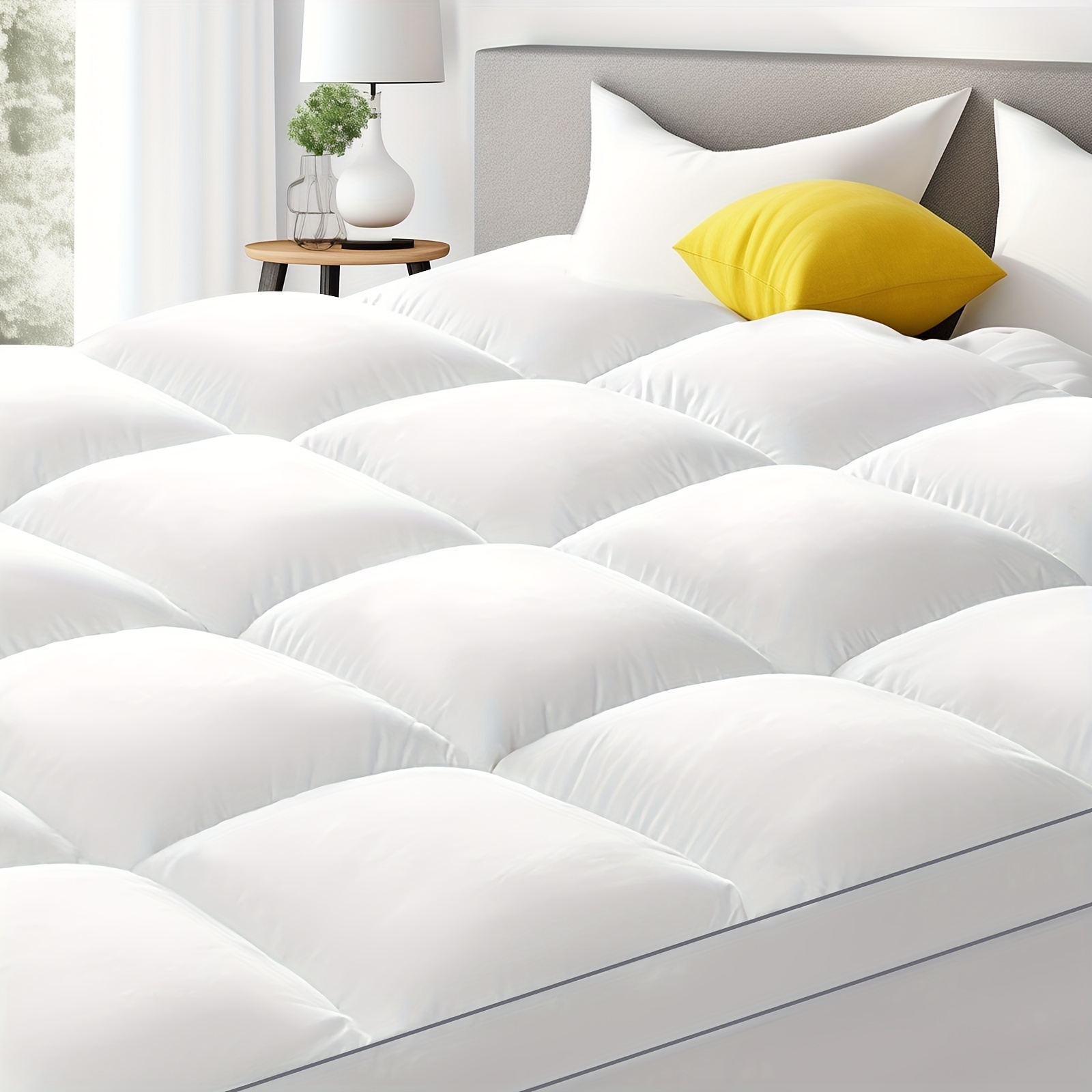 

900gsm White Extra Thick Mattress Topper With Flat Sheet And Pillowcases - Extra Thick Mattress Pad Cover For - Soft Bedding Sheet - Overfilled Plush Pillow Top With 8-21 Inch Deep Pocket