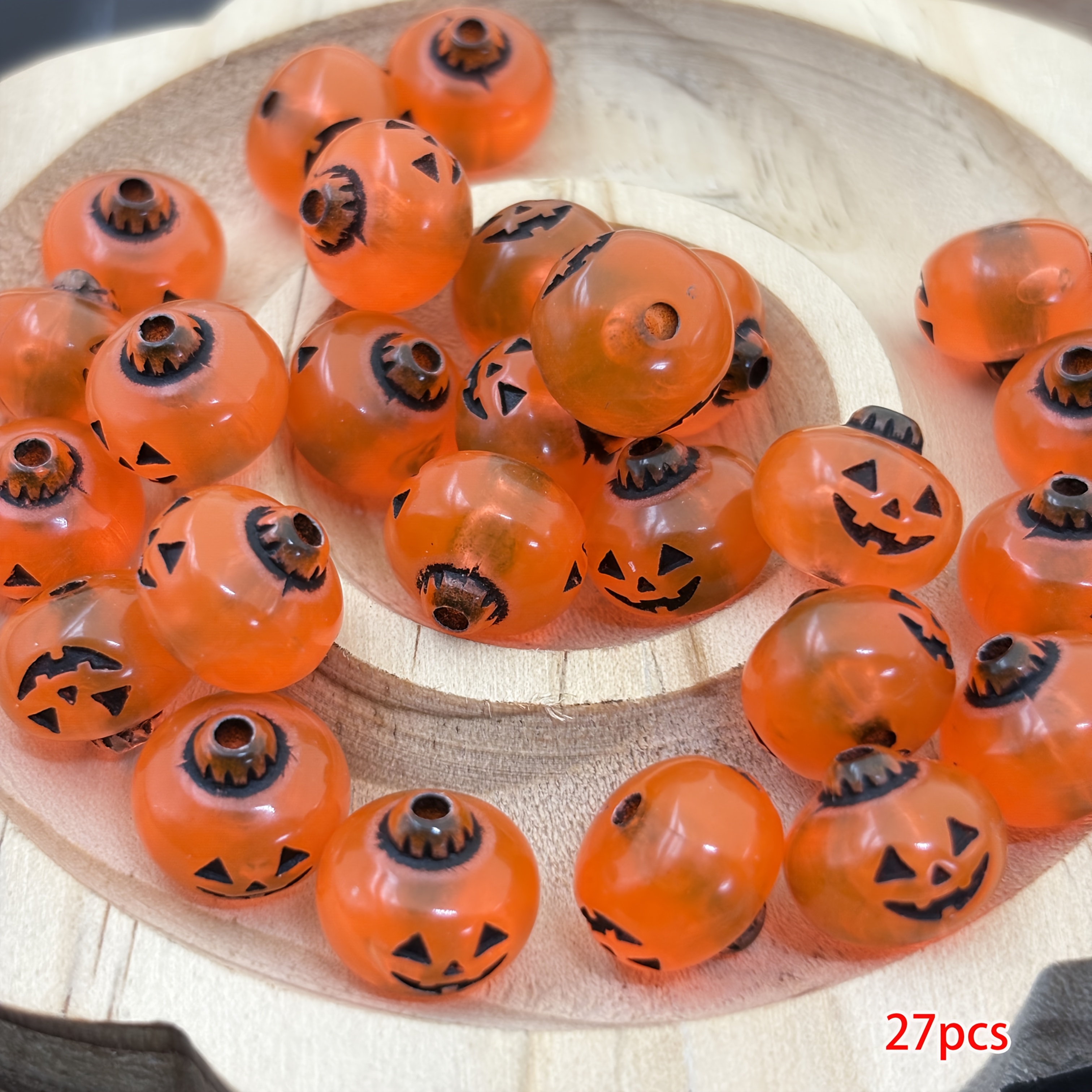 TEMU 27pcs 27pcs 12mm Acrylic Pumpkin Beads Suitable For Making, Bracelets, Necklaces, Autumn Crafts, Halloween Decorations - Cylindrical