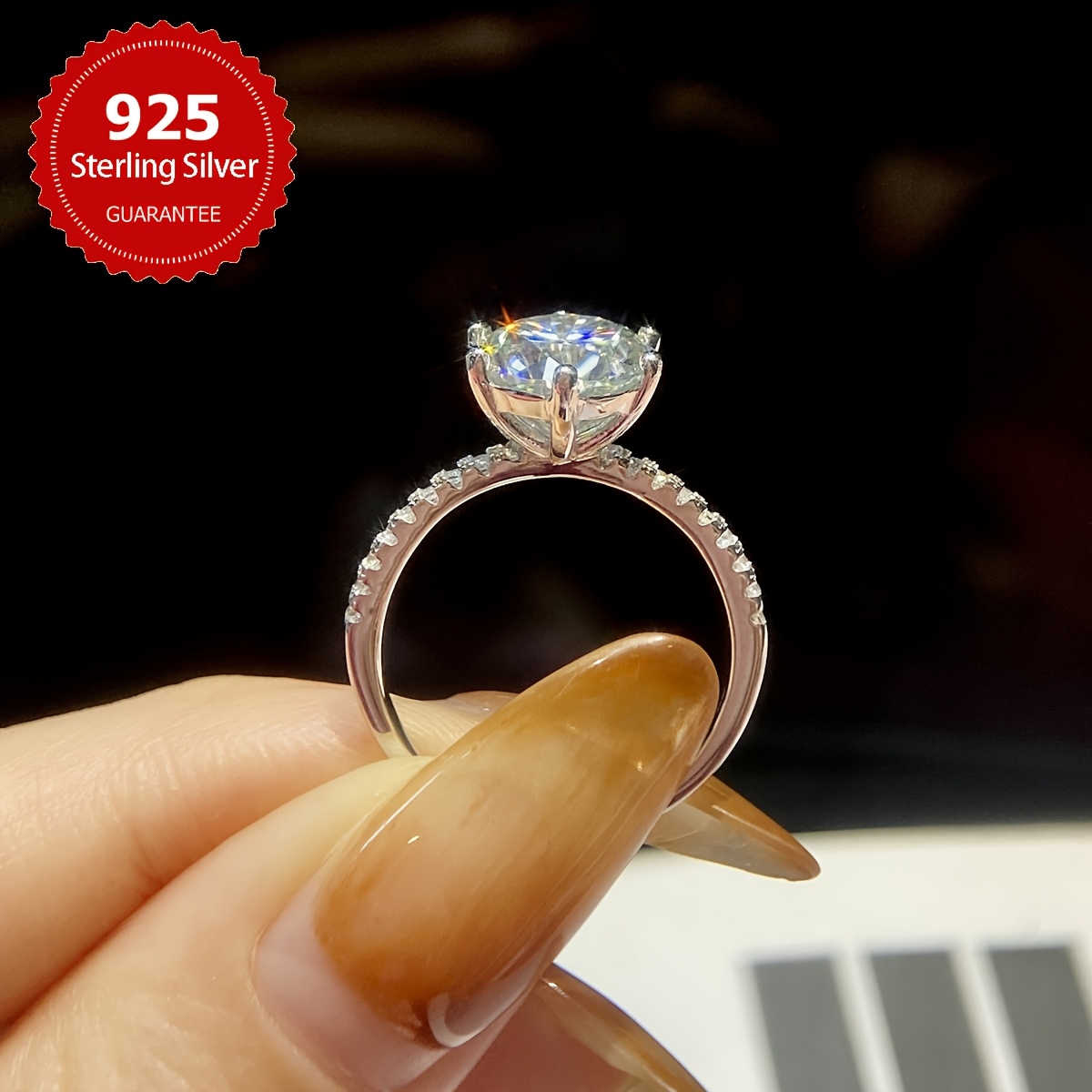 3CT Moissanite Engagement Ring S925 Sterling Silver Promise Eternal Ring