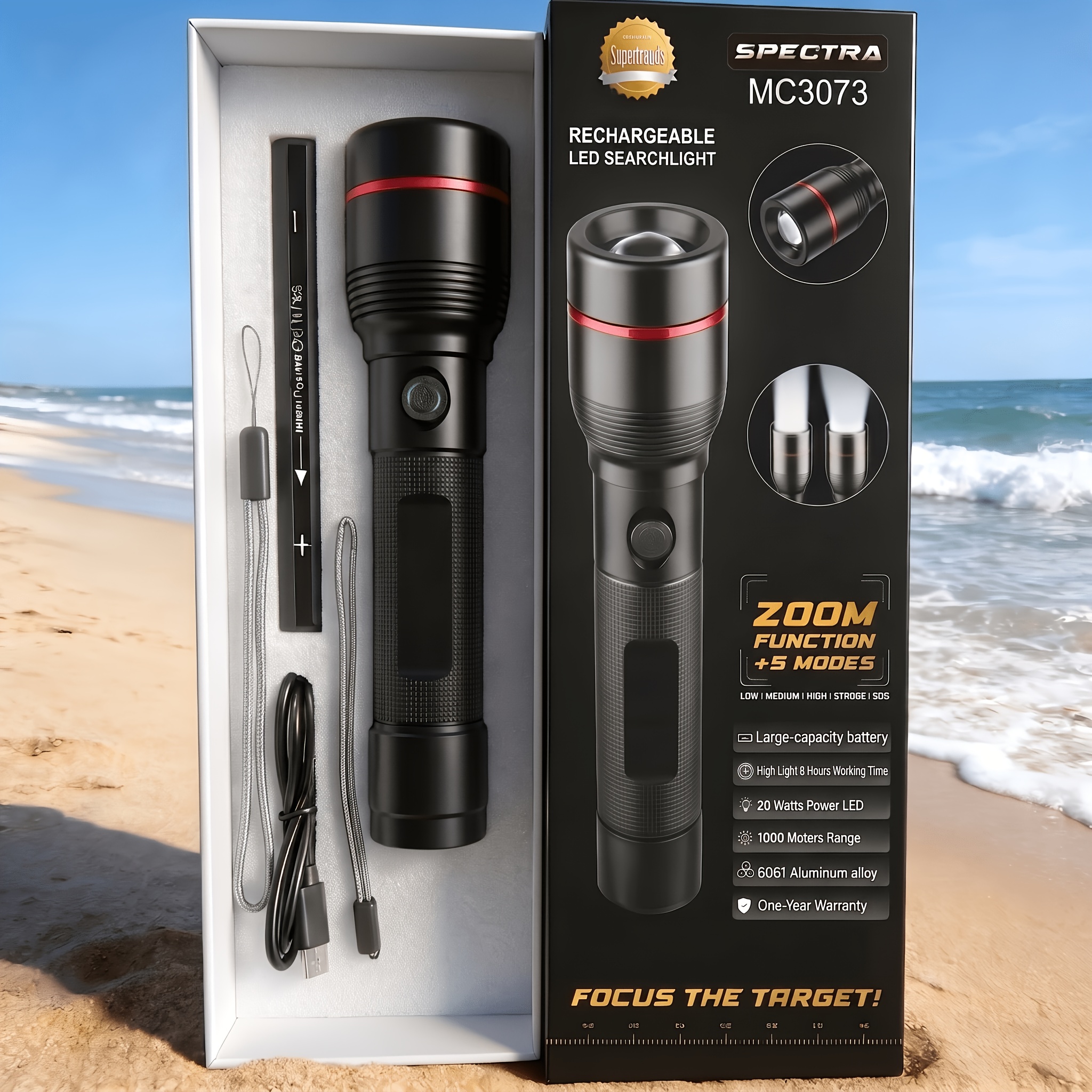 TEMU 4000lm High Power Flashlight That Can P70 Usb-c Rechargeable Led Flashlight With 4 Aluminum Alloy 18650 Lithium Battery Adjustable Beam Suitable