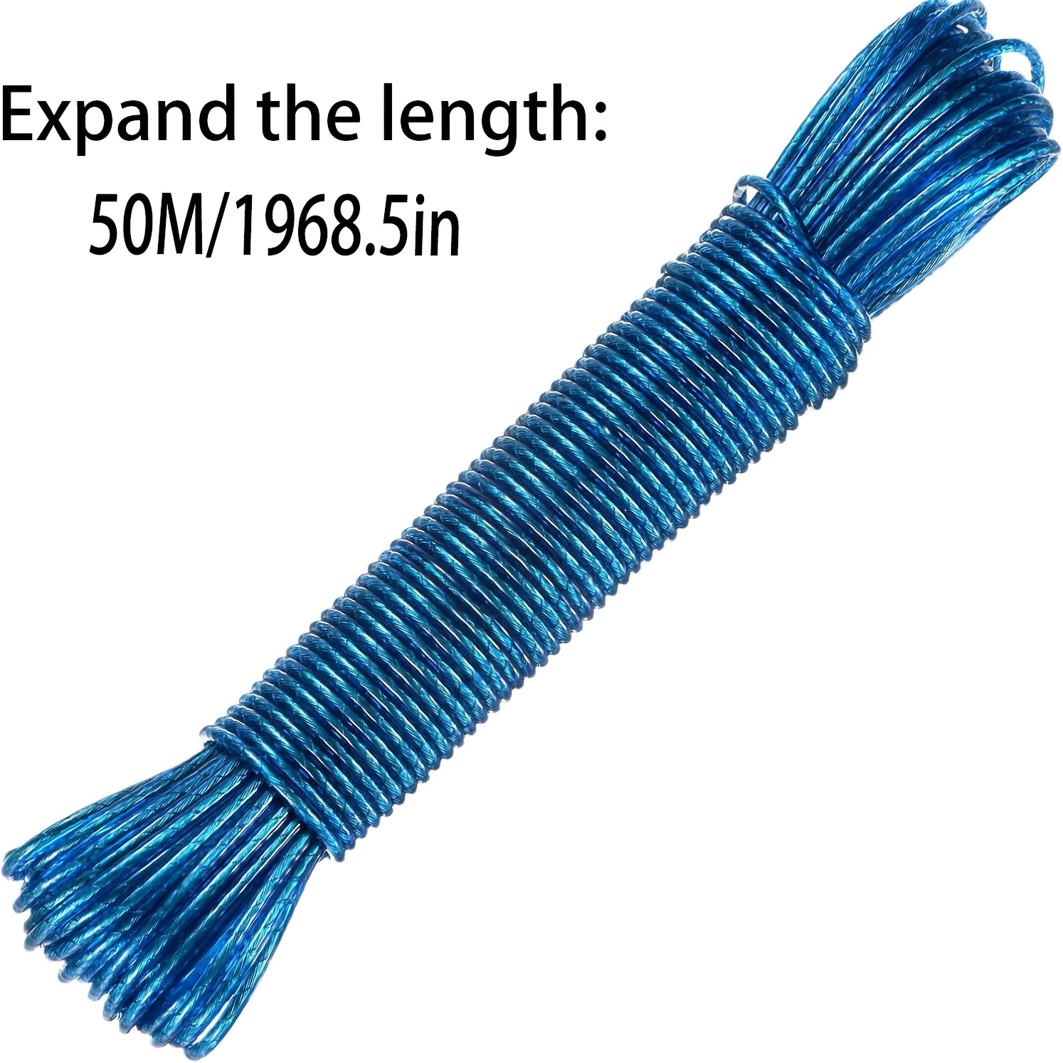 TEMU Corde à linge robuste à âme en acier avec -emmêlement, revêtue de PVC. Convient pour une utilisation en extérieur, en camping, pour le linge, et