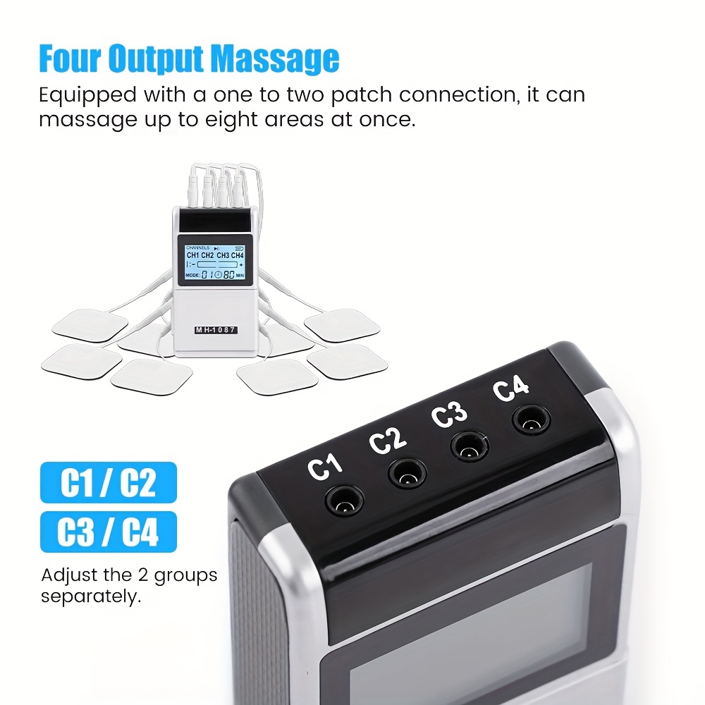 4-Output Digital TENS Unit with 8 Massage Pads, Rechargeable EMS Muscle Stimulator Machine for Back, Sciatica, Neck, Nerve, Shoulder, Hip, Elbow, Muscle Massag