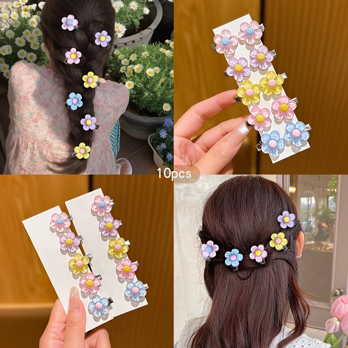 TEMU 10pcs Colored Flower Hair Clips Suitable For Daily Additions