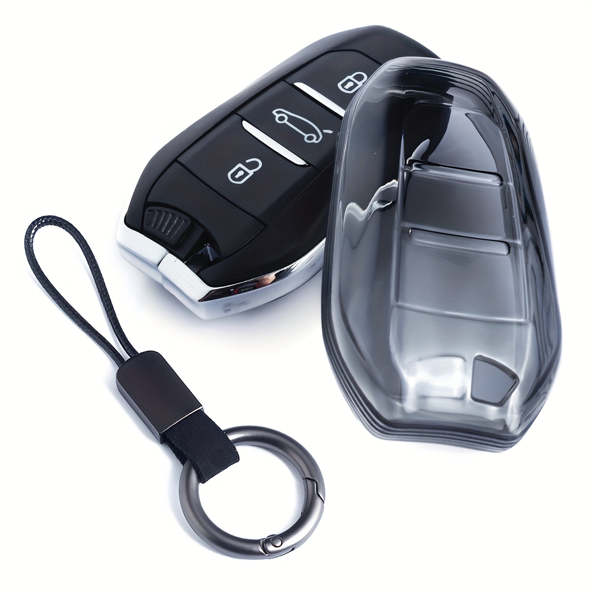 TEMU Étui pour clé de voiture et porte-clés, compatible avec 308 508 2008 3008 5008 et C3 C5 C4 Picasso DS3 DS7 DS9