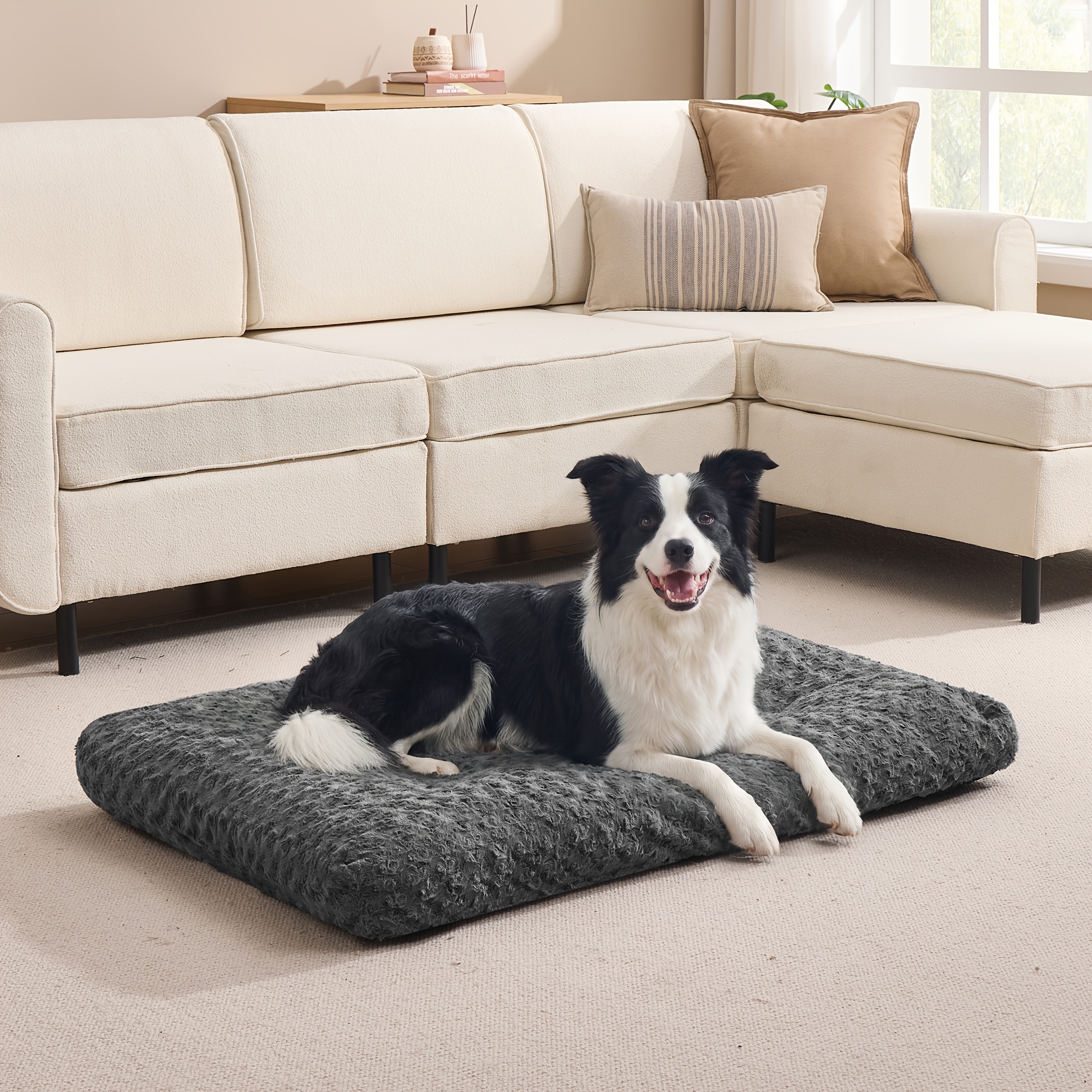 Image of Dog Bed For Large Dogs, Washable Plush Pet Cushion With Thick Support And Non-slip Base, 110 X 73 X 10cm, Grey