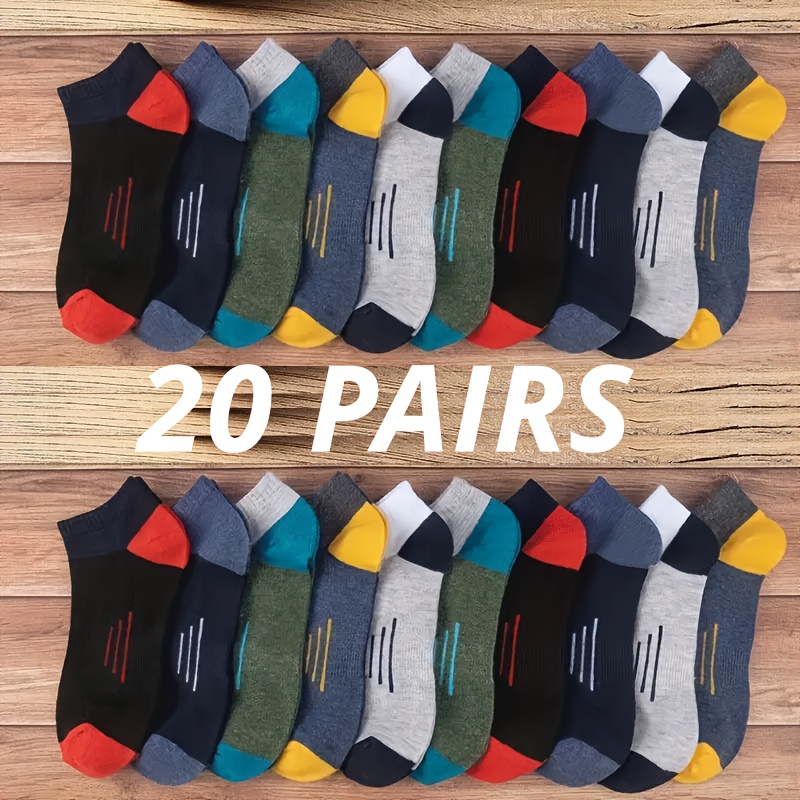 20-pack Men's Socks, Summer Thin Fashion Ankle Socks, Trendy Ins-style Men's Socks, Simple Socks, Athletic Ankle Socks