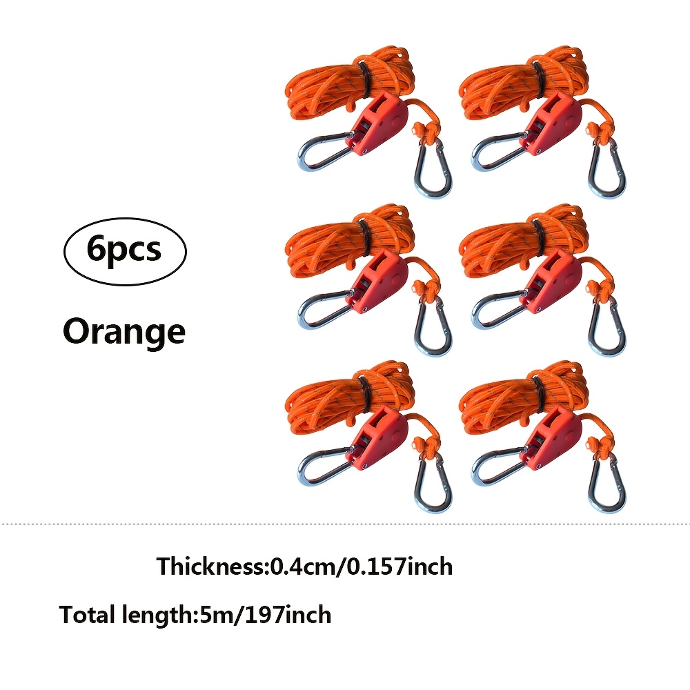 Image of 5m 6pcs Adjustable Camping Tent Tie Downs Rope Reflective Pulley Rope For Outddor Tent Hangers Canopy Fastening Rope Indoor Backyard Balcony