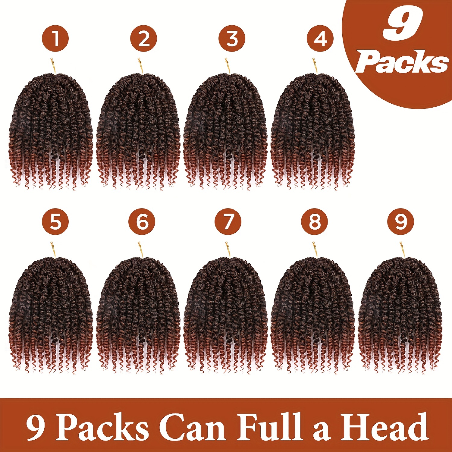 9 Pack Passion Twist Crochet Hair 10 Inch Pre-twisted Passion