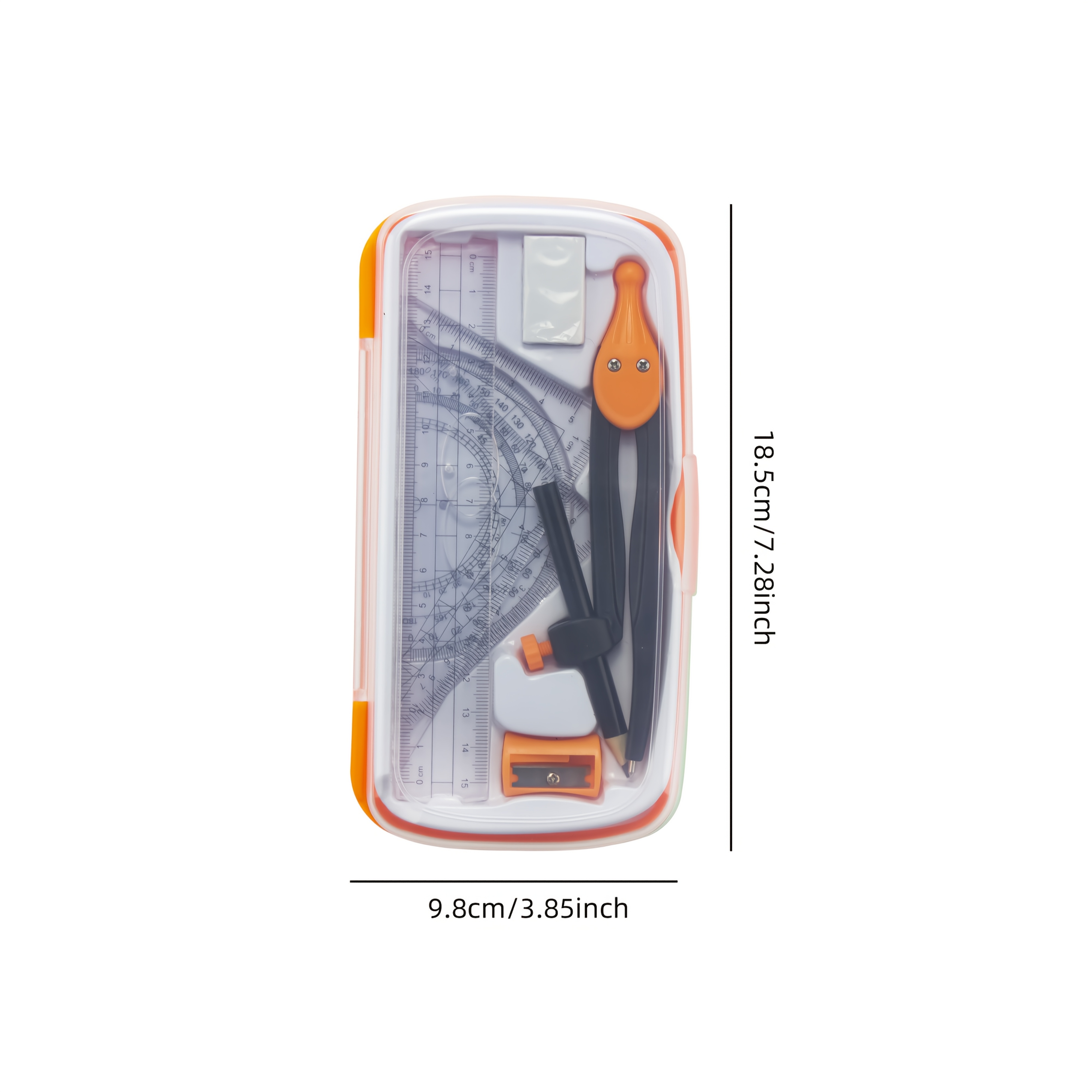 TEMU Precision Pencil Compass Set With 4 Measuring Tools - Includes Ruler, Triangle, Protractor, And Pencil Compass For Students - Available In 4