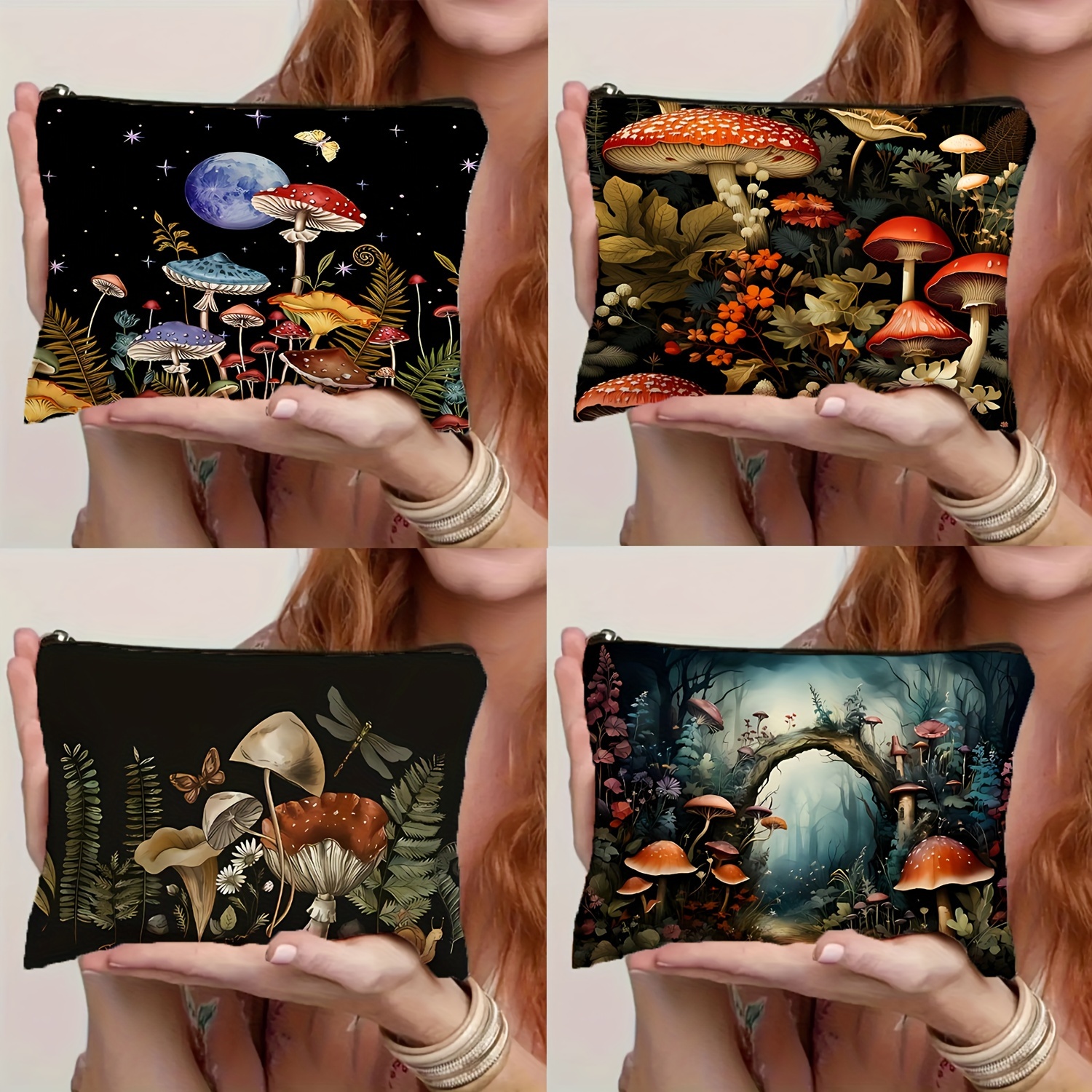 

1pc, Mushroom Forest Cosmetic Bag, Large Capacity Zippered Pouch For Women, Multi-functional Travel Makeup Organizer, Portable Toiletry Handbag, Ideal For Festive Birthday Gifts