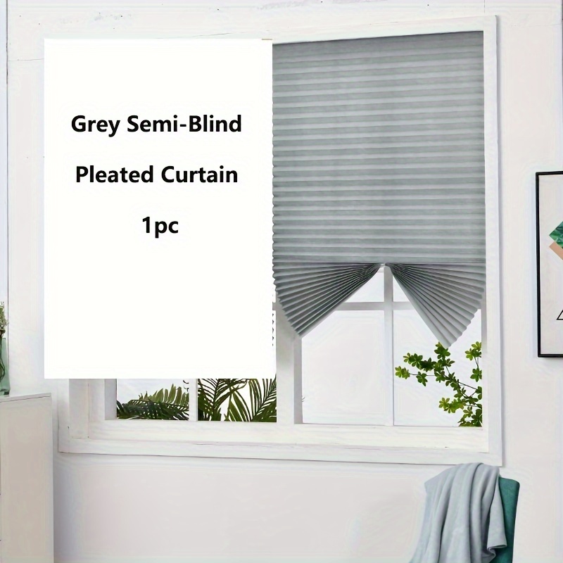 1pc / High-density Curtain / Sun Shade / Pleated Curtain / Diy Cuttable / Semi-blackout / Self-adhesive, No Drilling Required, With Adhesive On Top / Includes 2 Clips