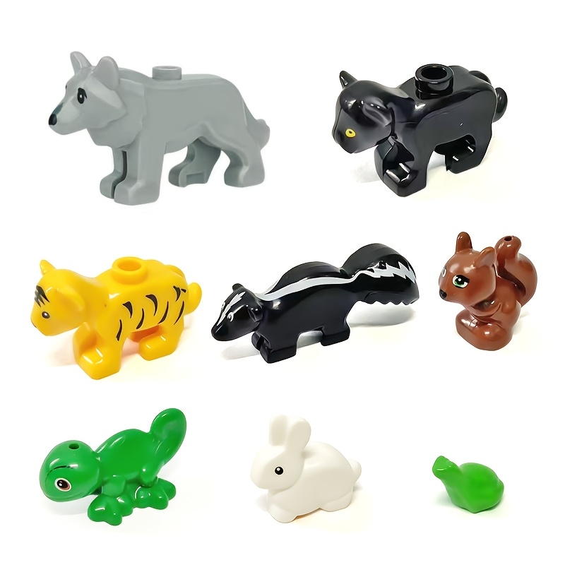 8pcs Forest Animals Moc Building Blocks Set Toys Small Size Animals Wolf Skunk Tiger Leopard Squirrel Lizard Rabbit Frog Model Bricks Pastoral Forest Scene Decoration Bricks Toys