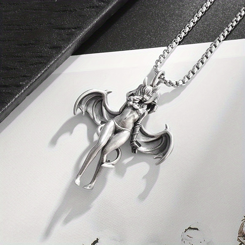 

Fashionable Succubus Lulum Devil Wings Pendant Necklace Women's Retro Sweatshirt Chain Anime Peripheral Punk Jewelry Gift