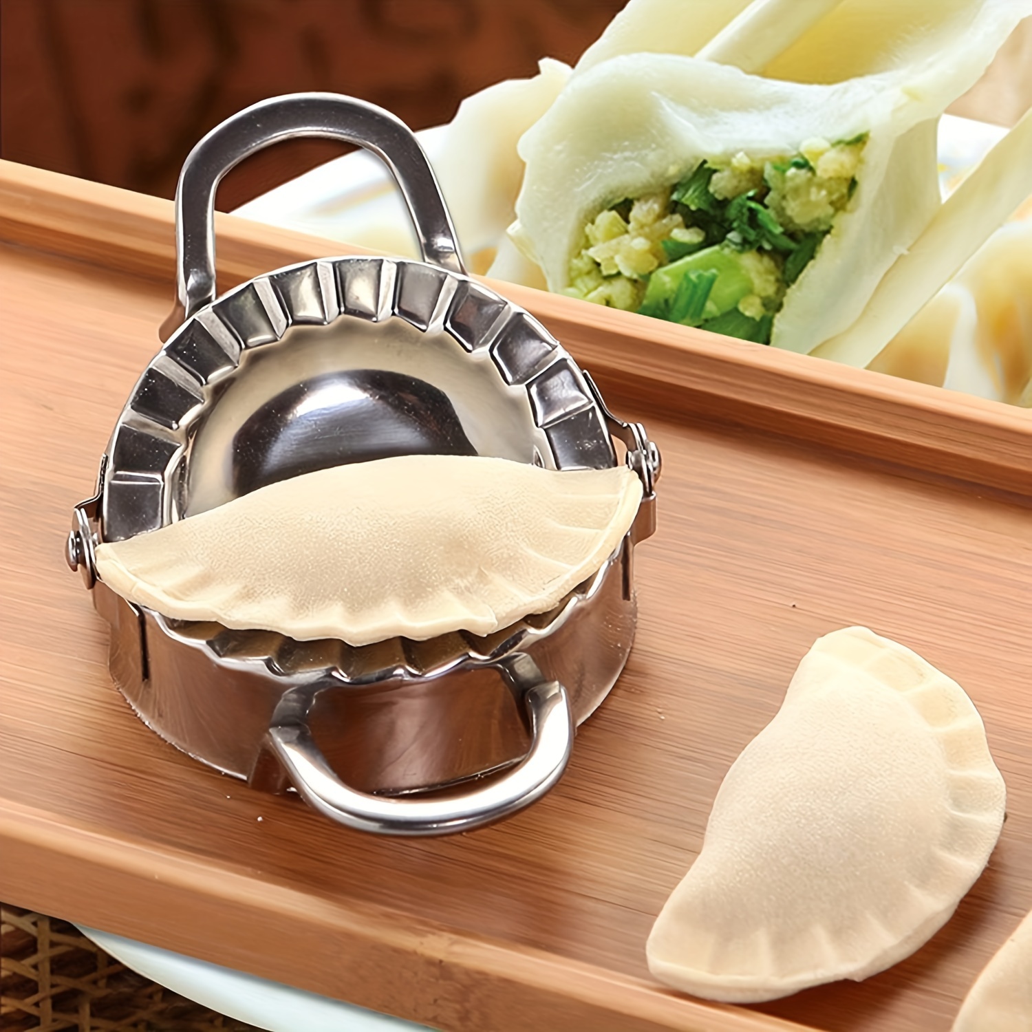 

Stainless Steel Dumpling Maker - Easy Pressure Wrap & Cut Tool For Perfect Dumplings, Pies & Pastries - Essential Kitchen Gadget