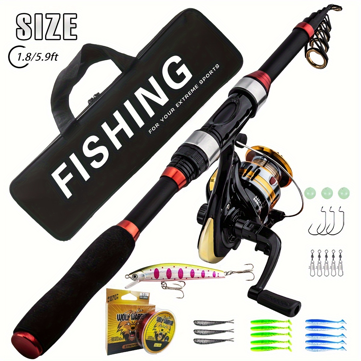 

1.8m Telescopic Fishing Rod & Reel Combo Kit With Accessories - Medium-fast Action, Spinning Gear Set For Anglers