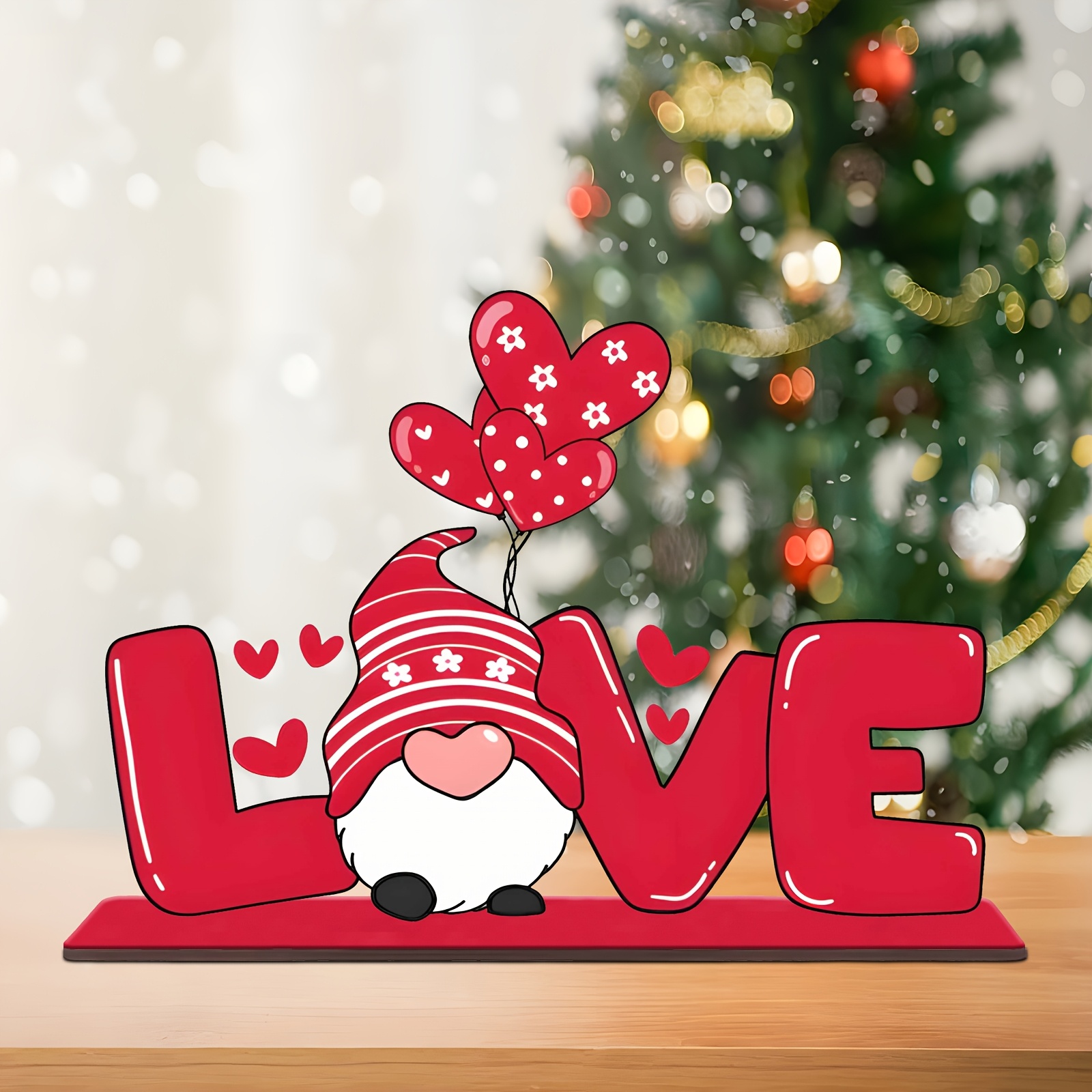 

Gnome 'love' Wooden Sign - Valentine's Day Table Centerpiece, Detachable Decor For Home & Outdoor Parties