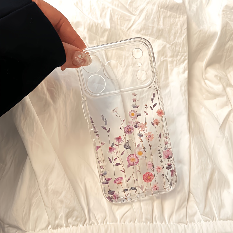 TEMU Phone Case - 1pc Phone Case, Transparent With Pink And Purple Design, Fresh And Temperament, Full Protection Against Drops And Scratches, Gentle