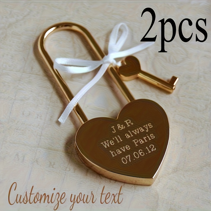 Custom Heart-Shaped Wedding Locks, Engrave Names & Dates