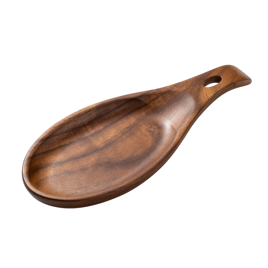 TEMU Porte-cuillère à soupe en bois d'acacia, pour louche à fondue, plateau support pour pinces à barbecue, plateau porte-cuillères et pour hôtel,