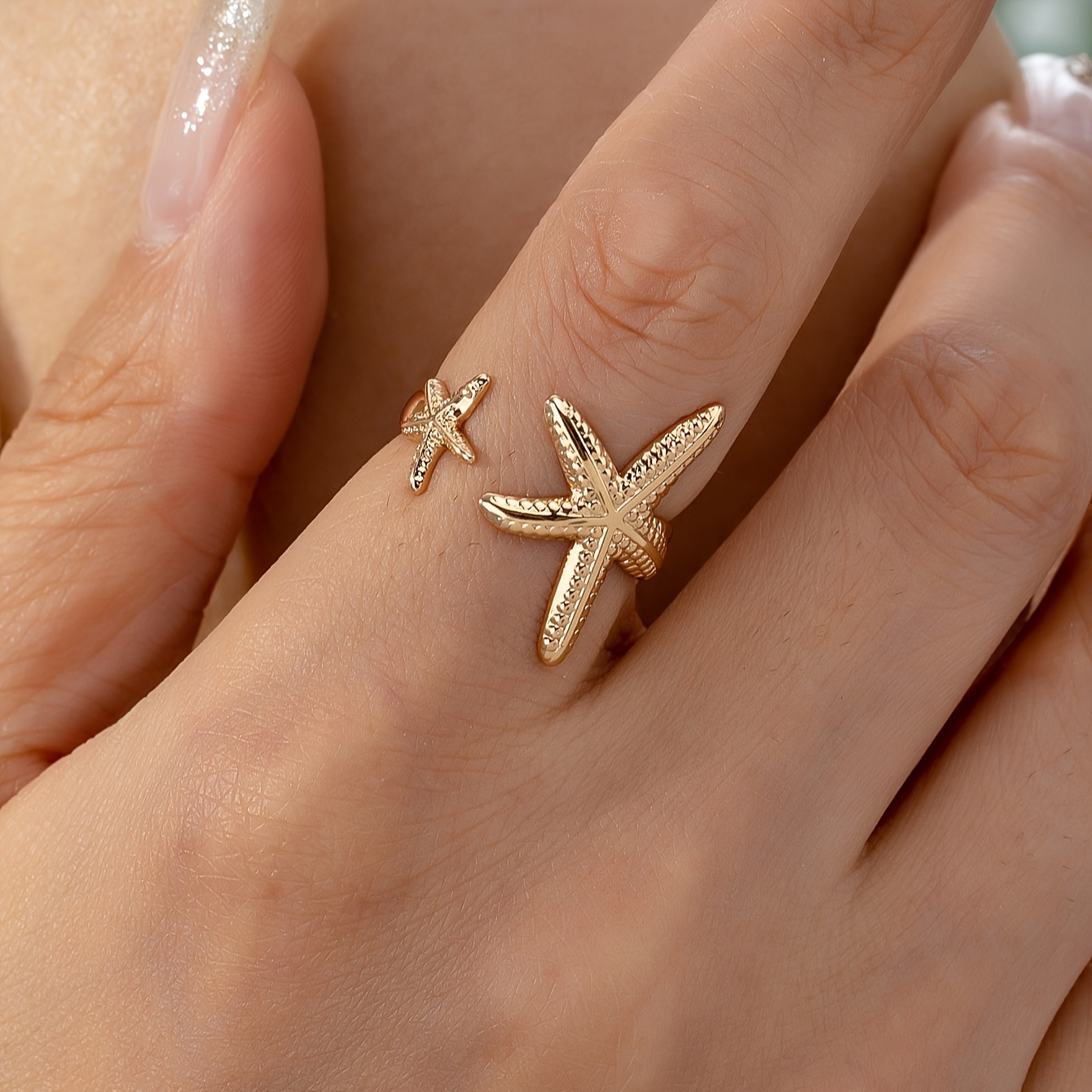 

Vintage Style Starfish Ring, 14k Gold Plated Simple Iron Statement Ring, Daily Wear Ocean-inspired Starfish Band, No Stone Embellishment - Fits All Seasons