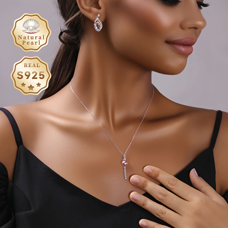 Women's Freshwater Pearls Necklace with 925 Silver, Simple Design