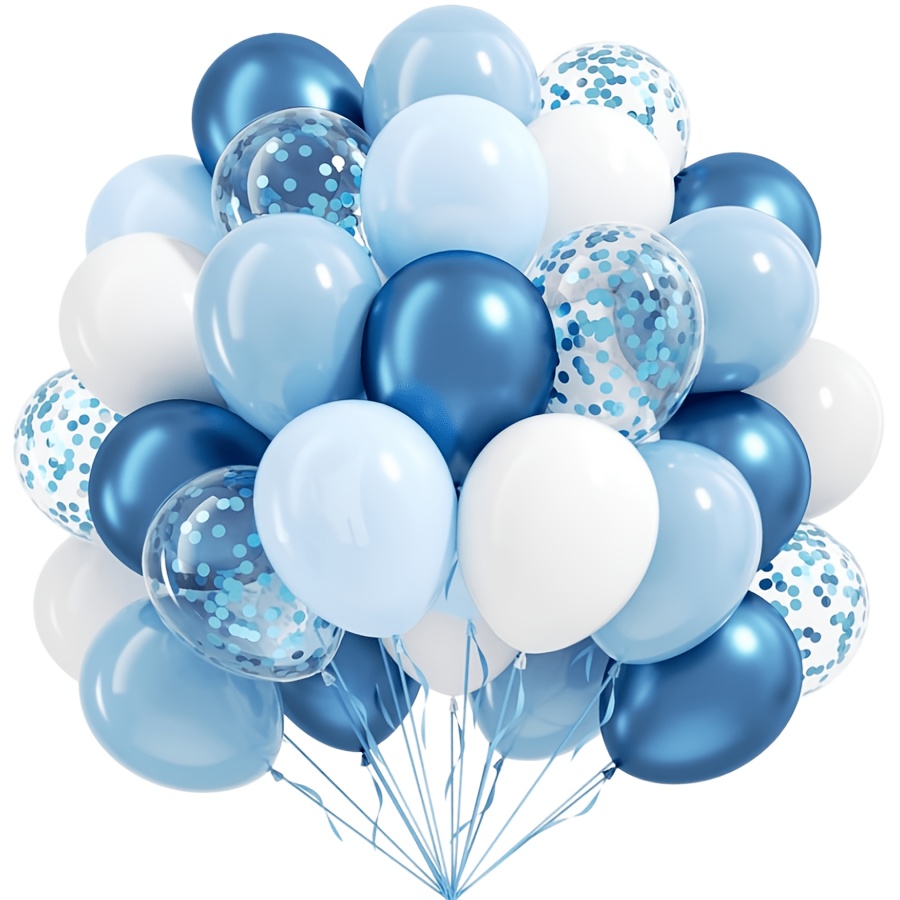 TEMU 30pcs Blue And White Balloons, 10/12 Inches, Including Blue Glitter And White Balloons, Suitable For Bridal Showers, Weddings, Birthday Parties,