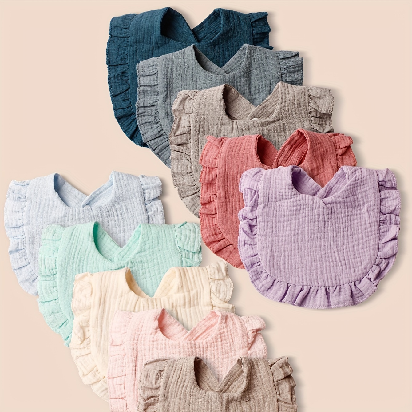10pcs Baby Solid Color Bibs with Lace, Cute Infant Bibs