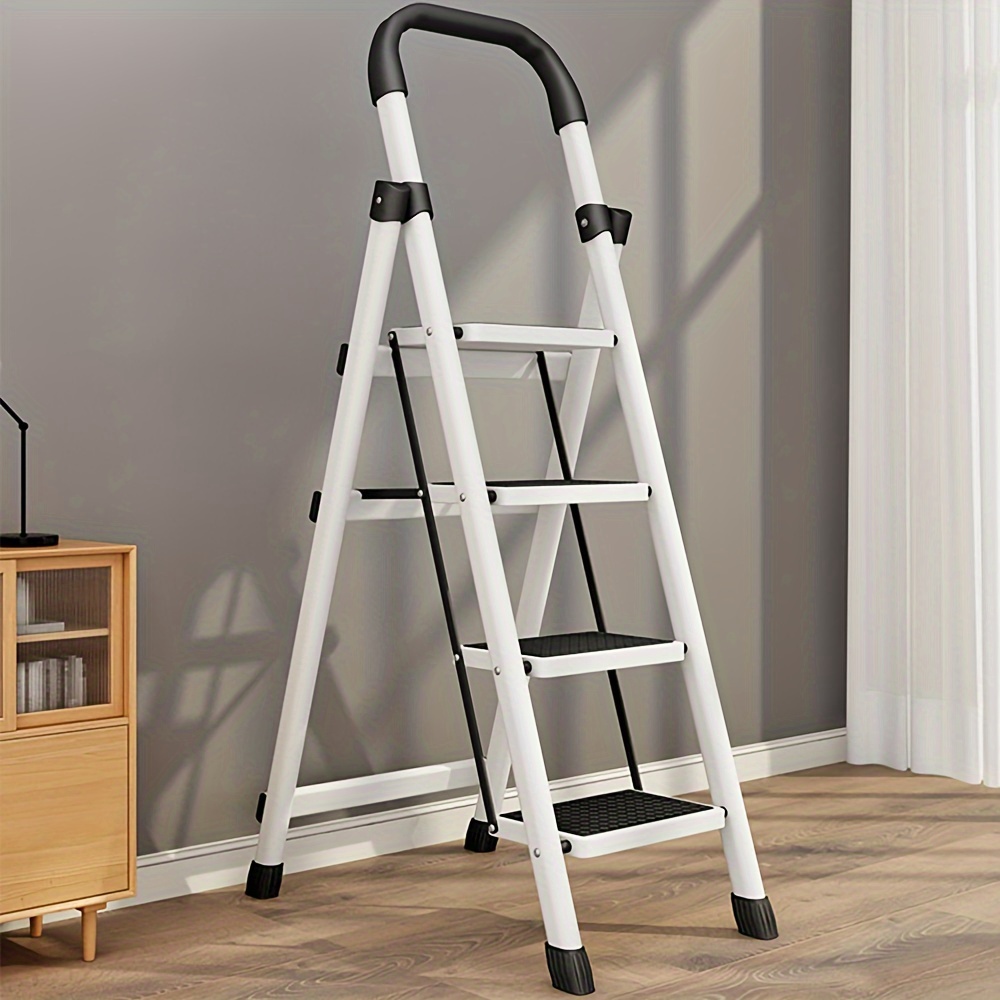 

Portable Step Ladder White And Black Folding Step Stool With Wide Anti-slip Pedal Lightweight 330 Lbs Load Capacity Step Ladder Portable Step Stool For Household