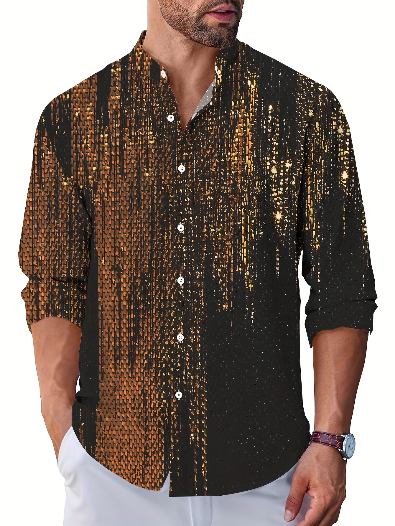 mens luxury metallic shirt formal casual button - Temu