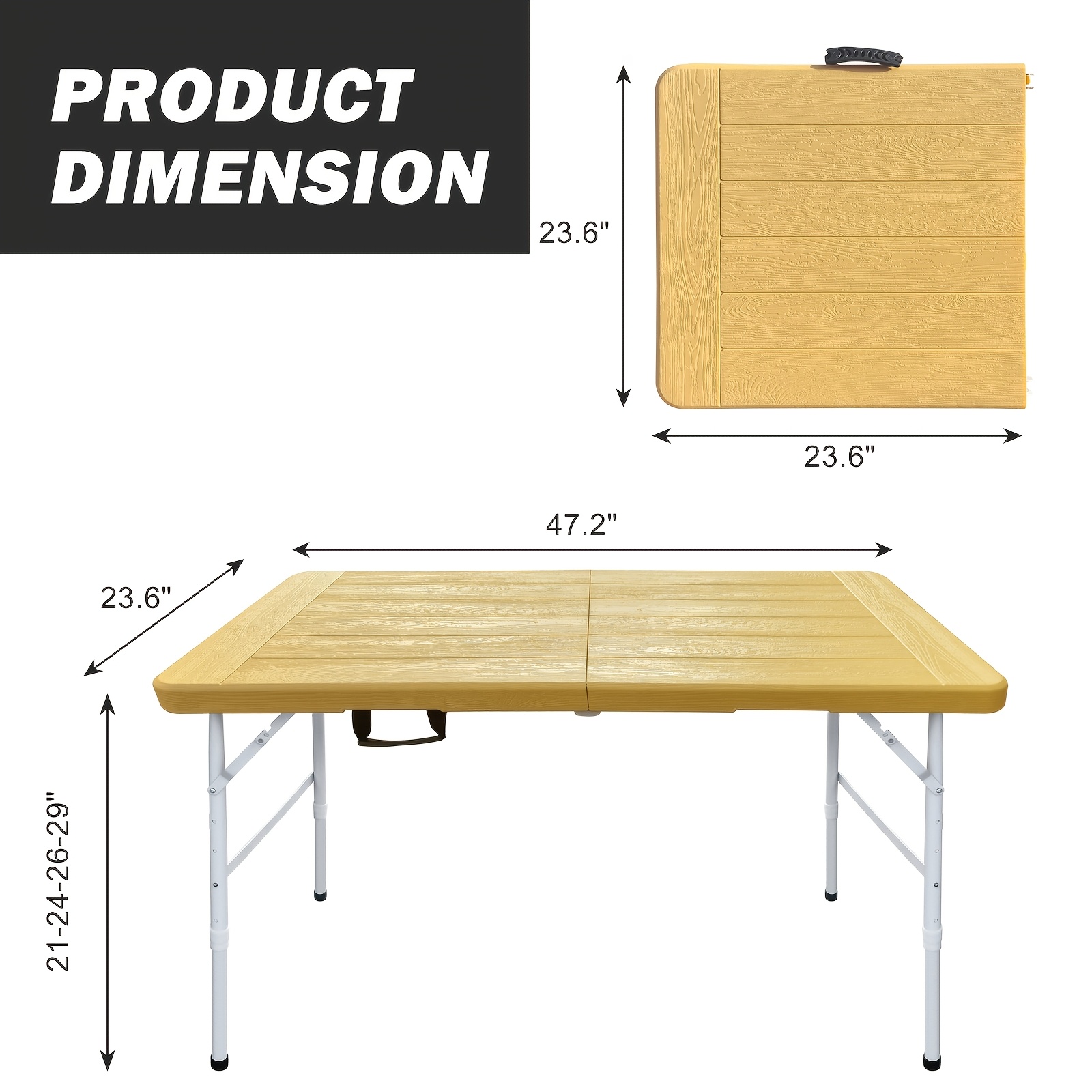 4FT Yellow Folding Table, Portable Table with Handle, Sturdy Steel Legs for Heavy-Duty Use, Ideal for Parties, Dining, Weddings, Events, Picnics, Indoor And Outdoor Activities, Camping