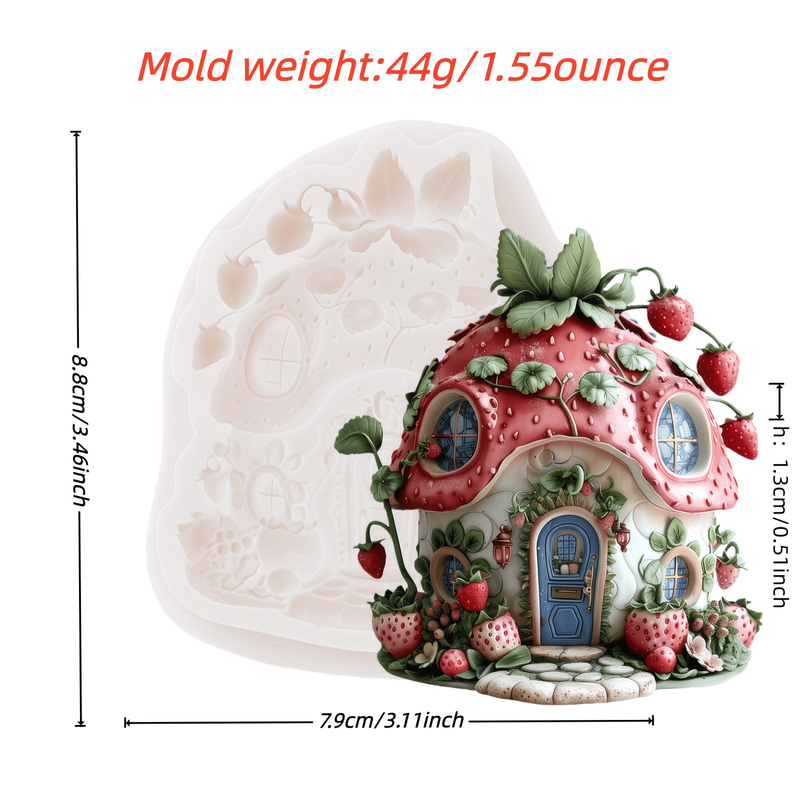 Image of 1pc Fairytale Silicone Mold, Three-dimensional Strawberry Decorative House Shape, Suitable For Decorating Gummies, Chocolates, Cakes, Kitchen Baking Cookie Molds, And Handmade Decoration Tools.
