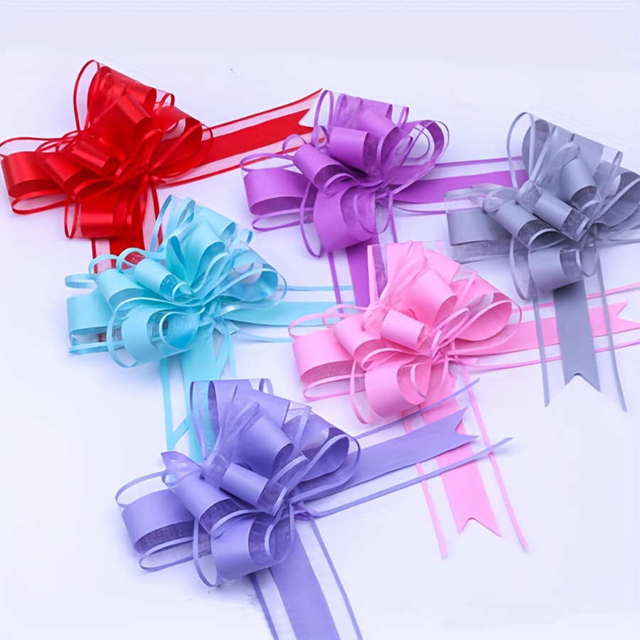 

10 Pack Mixed Color Plastic Gift Wrap Bows - Wedding Ribbon Pull Bows For Decorative Fruit Baskets, Party Favors, And Gift Packaging - No Feathers