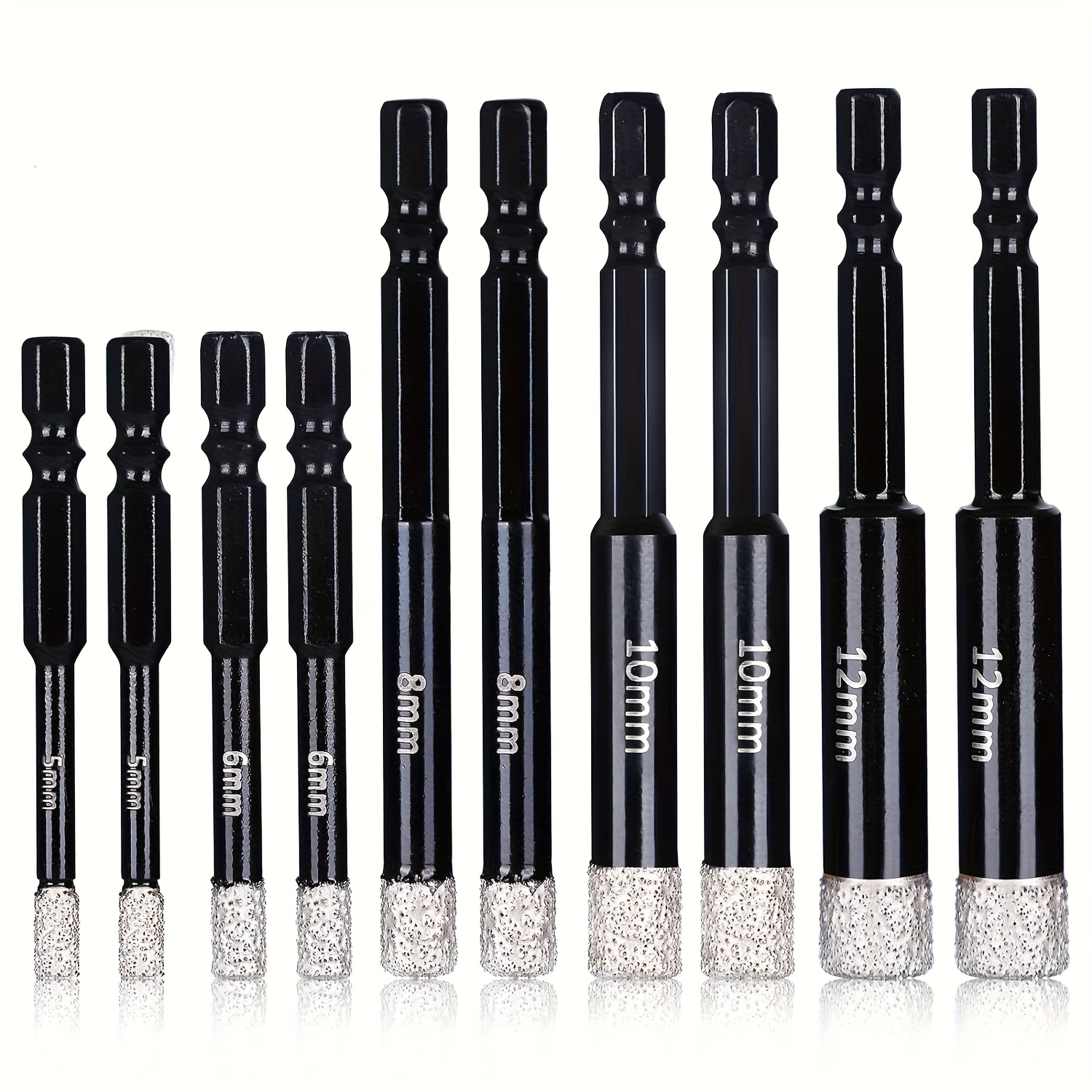 10pcs Diamond Drill Bit Set, For Granite Ceramic Marble Tiles Ceramic Cement Hard Material, 1/4 Inch Built- Cooler, For Core Quick Drying Drilling, Size 3/16 1/4 5/16 3/8 1/2 Inch