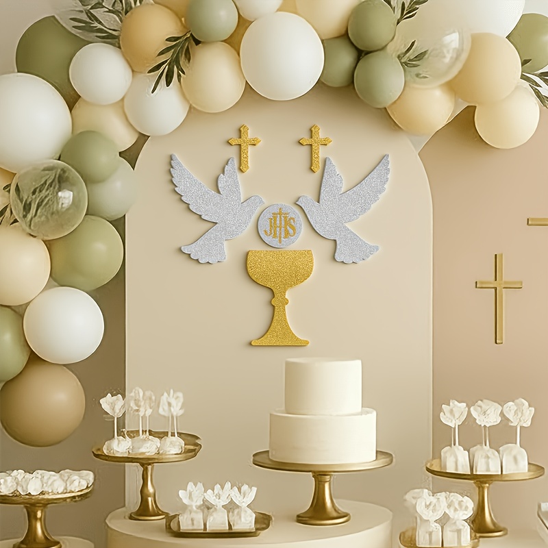 decoraciones para confirmación y bautizo -   de cruz     te   - decoraciones de papel dorado y plateado -   de confirmación, bautizo, confirmación,  ,   cristiana, guirnalda de   decorativa