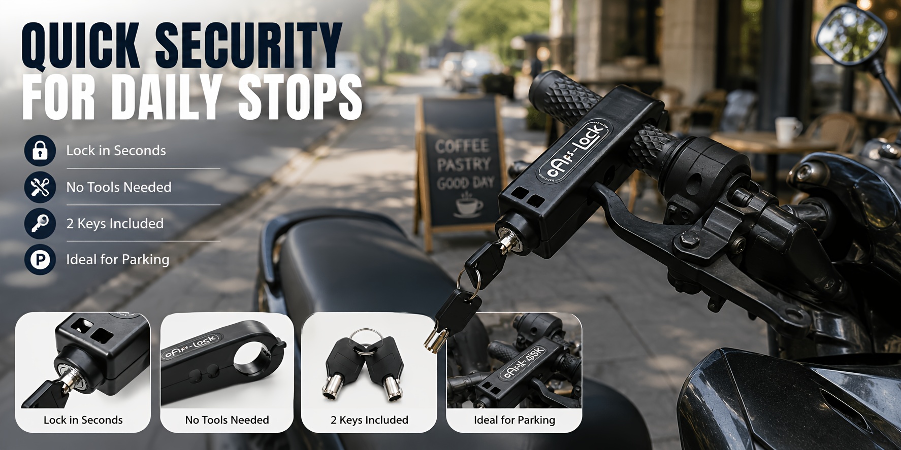 Juego de candado antirrobo para manillar con 2 llaves, candado para motocicleta con combinación - Candado antirrobo ABS para acelerador, sistema sin llave para motocicletas, ATV, scooters, motos de cross, fácil de instalar y quitar, sin batería