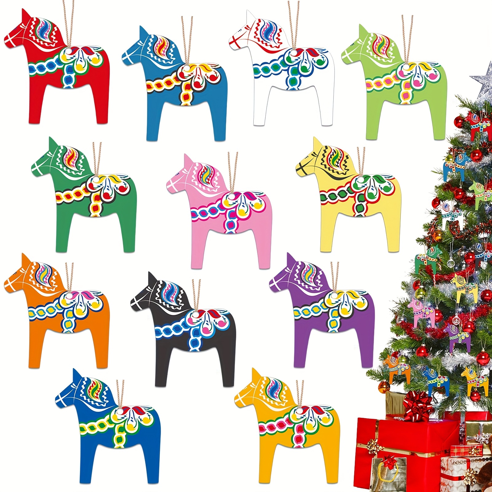 Image of 24 Wooden Decorations For Christmas, Swedish Ornaments, Wooden Christmas Tree Hangings, Suitable For Home Christmas Parties, Gifts, Holiday Souvenirs, And Festive Decorations