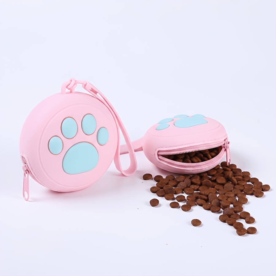 TEMU Round Cute Paw Print Pet Training Pouch, Portable Dog Treat Bag, One-handed Puppy Training Reward Pouch With Adorable Paw , Lightweight,,