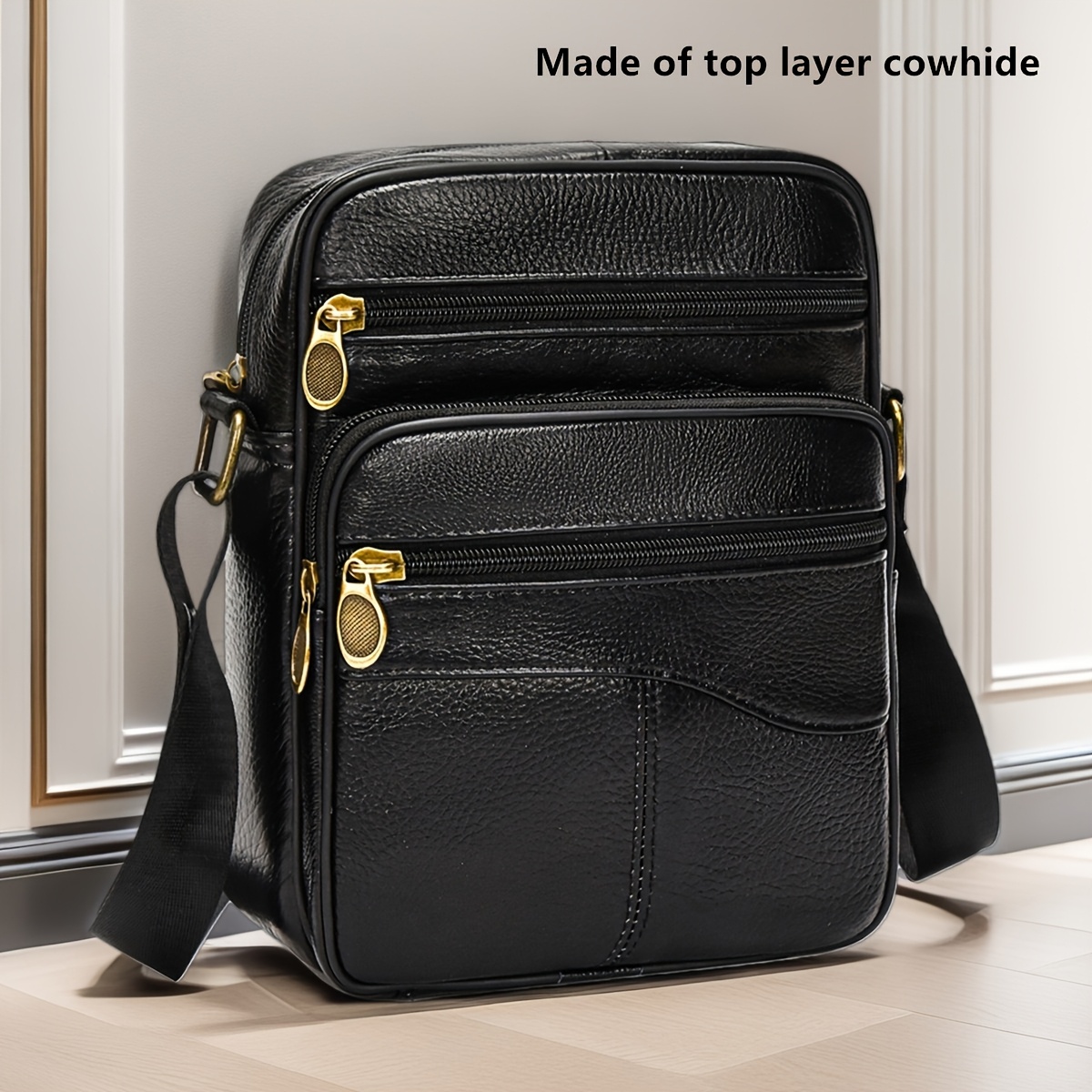 Artikelbild neue herren-umhängetasche aus echtem leder, retro und stylisch, mit einem   luxusdesign und mehreren fächern für den crossbody-gebrauch,   für business und freizeit. diese   bag aus rindsleder ist unisex.