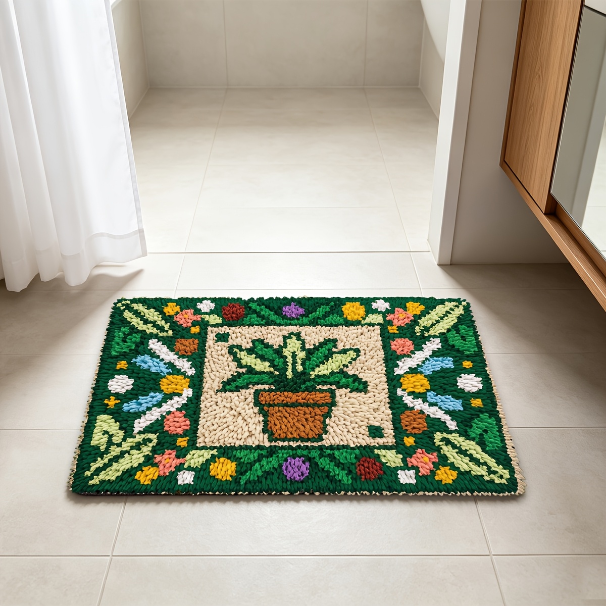 Adult Hook Carpet Kit, Cute Potted Plant Pattern