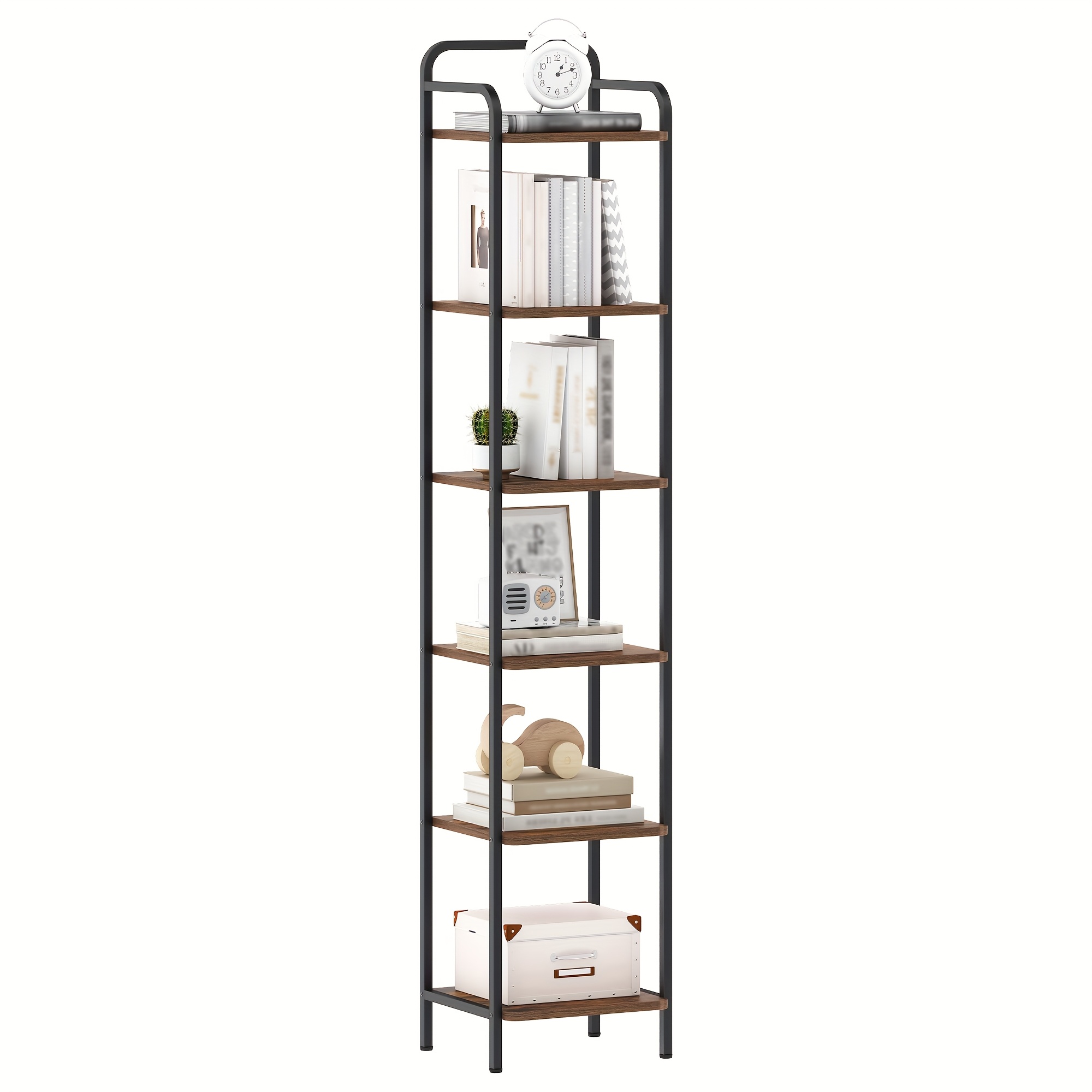 TEMU Bookcase, 5/6 Tier Bookshelf, Narrow Bookshelf, Industrial Corner Bookshelf, Storage, Shelving Unit For Home Office, Living Room, Bedroom,