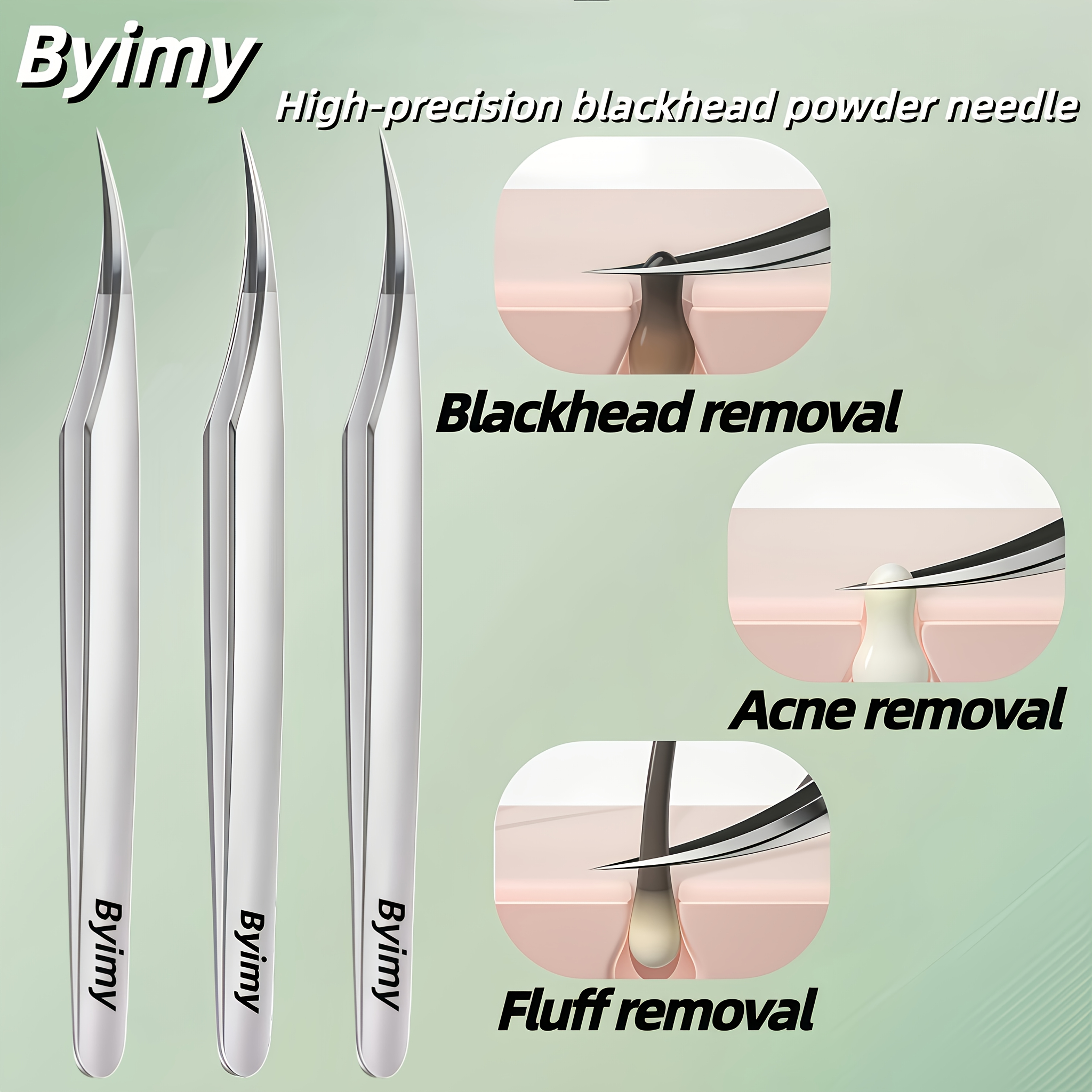Image of Byimy Brand 3pcs Ultra-sharp Cell Clip Beauty Special Dolphin Clip Tweezers Velvet Pimple Eyelash Extension Tweezers Eyebrow Clip